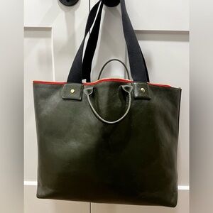 Dark Green Leather Tote Bag